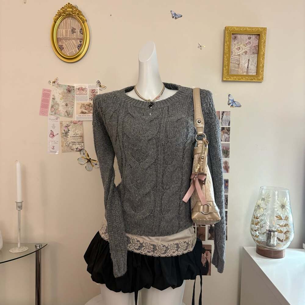 Hollister Grey Cable Knit Sweater Size XS